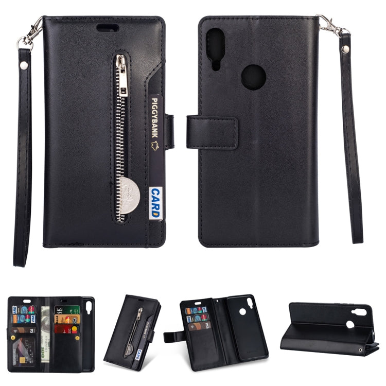 For Xiaomi Redmi Note 7 / Note 7 Pro / Note 7S Multifunctional Zipper Horizontal Flip Leather Case with Holder & Wallet & 9 Card Slots & Lanyard