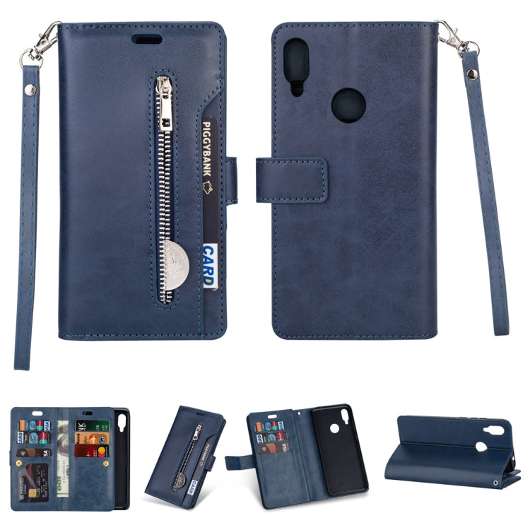 For Xiaomi Redmi Note 7 / Note 7 Pro / Note 7S Multifunctional Zipper Horizontal Flip Leather Case with Holder & Wallet & 9 Card Slots & Lanyard
