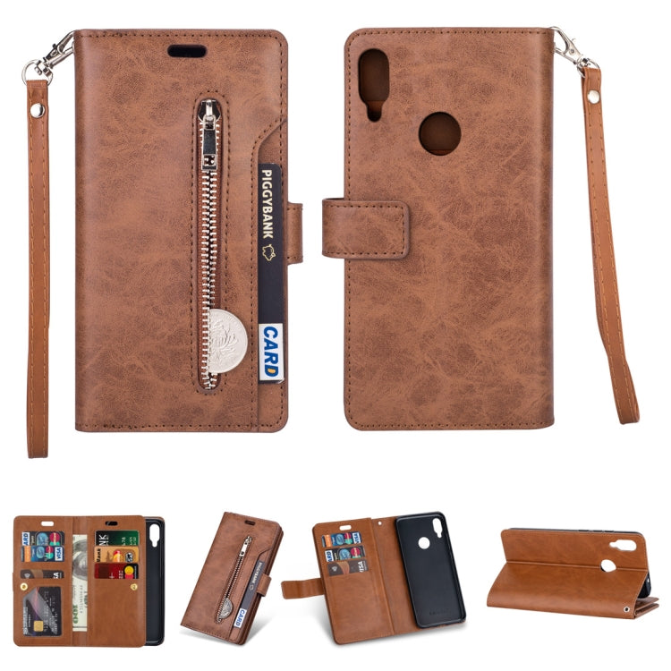 For Xiaomi Redmi Note 7 / Note 7 Pro / Note 7S Multifunctional Zipper Horizontal Flip Leather Case with Holder & Wallet & 9 Card Slots & Lanyard