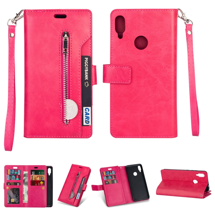 For Xiaomi Redmi Note 7 / Note 7 Pro / Note 7S Multifunctional Zipper Horizontal Flip Leather Case with Holder & Wallet & 9 Card Slots & Lanyard