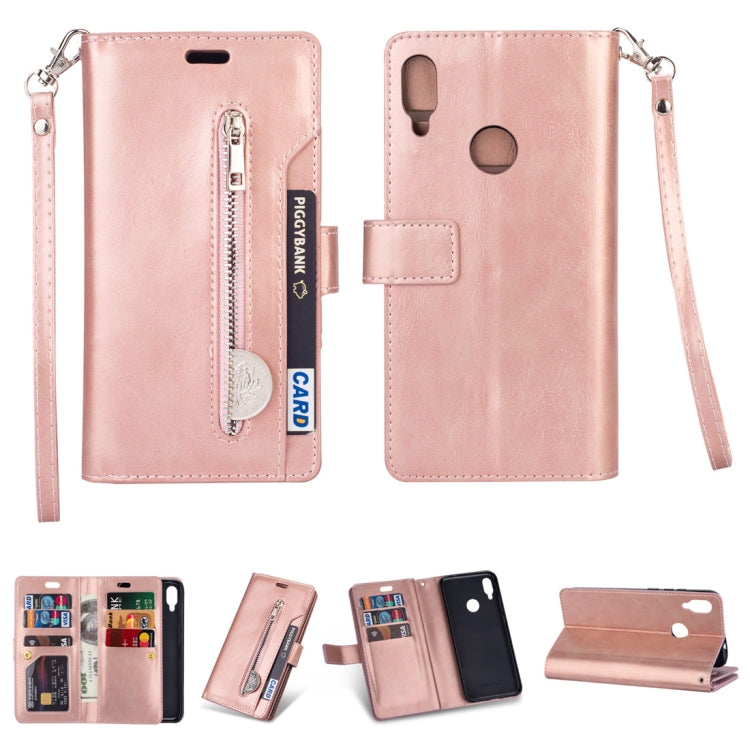 For Xiaomi Redmi Note 7 / Note 7 Pro / Note 7S Multifunctional Zipper Horizontal Flip Leather Case with Holder & Wallet & 9 Card Slots & Lanyard