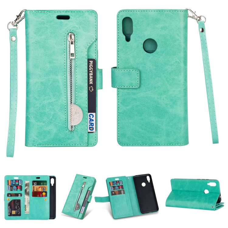 For Xiaomi Redmi Note 7 / Note 7 Pro / Note 7S Multifunctional Zipper Horizontal Flip Leather Case with Holder & Wallet & 9 Card Slots & Lanyard