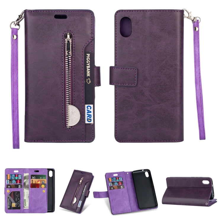For Xiaomi Redmi 7A Multifunctional Zipper Horizontal Flip Leather Case with Holder & Wallet & 9 Card Slots & Lanyard