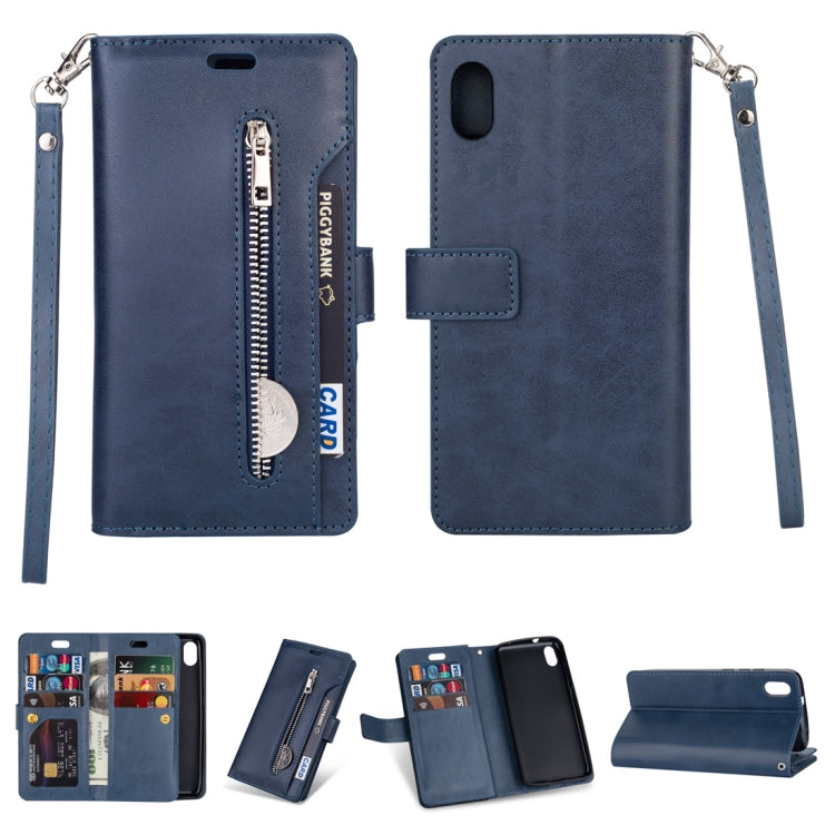 For Xiaomi Redmi 7A Multifunctional Zipper Horizontal Flip Leather Case with Holder & Wallet & 9 Card Slots & Lanyard