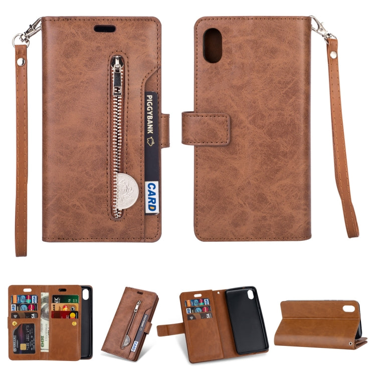 For Xiaomi Redmi 7A Multifunctional Zipper Horizontal Flip Leather Case with Holder & Wallet & 9 Card Slots & Lanyard