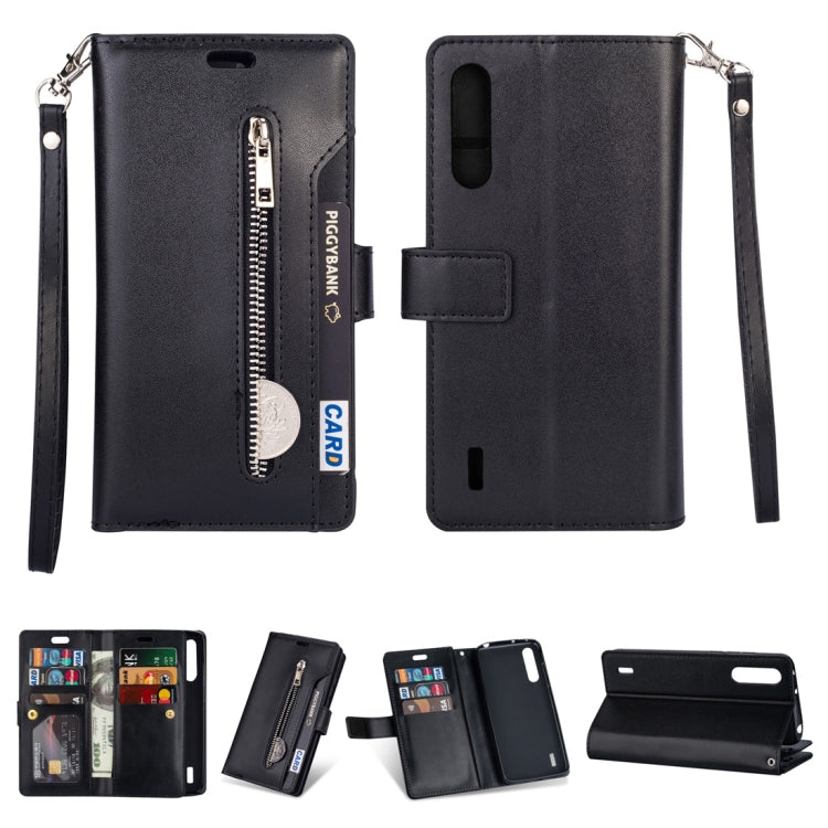 For Xiaomi Mi CC9 / Mi A3 Lite / Mi 9 Lite Multifunctional Zipper Horizontal Flip Leather Case with Holder & Wallet & 9 Card Slots & Lanyard
