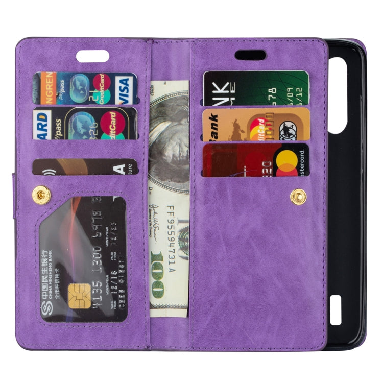 For Xiaomi Mi CC9 / Mi A3 Lite / Mi 9 Lite Multifunctional Zipper Horizontal Flip Leather Case with Holder & Wallet & 9 Card Slots & Lanyard