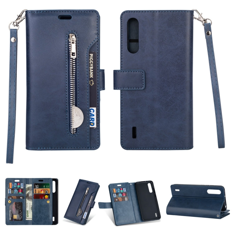 For Xiaomi Mi CC9 / Mi A3 Lite / Mi 9 Lite Multifunctional Zipper Horizontal Flip Leather Case with Holder & Wallet & 9 Card Slots & Lanyard