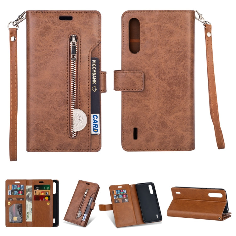 For Xiaomi Mi CC9 / Mi A3 Lite / Mi 9 Lite Multifunctional Zipper Horizontal Flip Leather Case with Holder & Wallet & 9 Card Slots & Lanyard