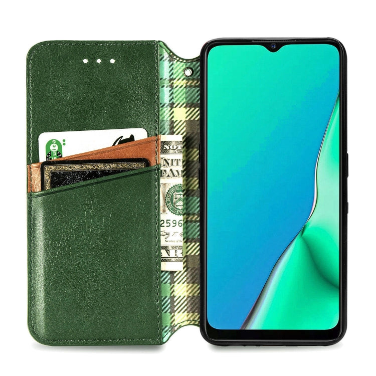 For OPPO A5 (2020) / A9 (2020) Cubic Grid Pressed Horizontal Flip Magnetic PU Leather Case with Holder & Card Slots & Wallet