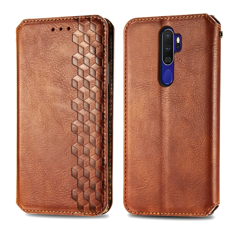 For OPPO A5 (2020) / A9 (2020) Cubic Grid Pressed Horizontal Flip Magnetic PU Leather Case with Holder & Card Slots & Wallet