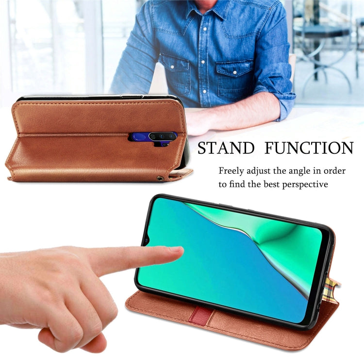 For OPPO A5 (2020) / A9 (2020) Cubic Grid Pressed Horizontal Flip Magnetic PU Leather Case with Holder & Card Slots & Wallet