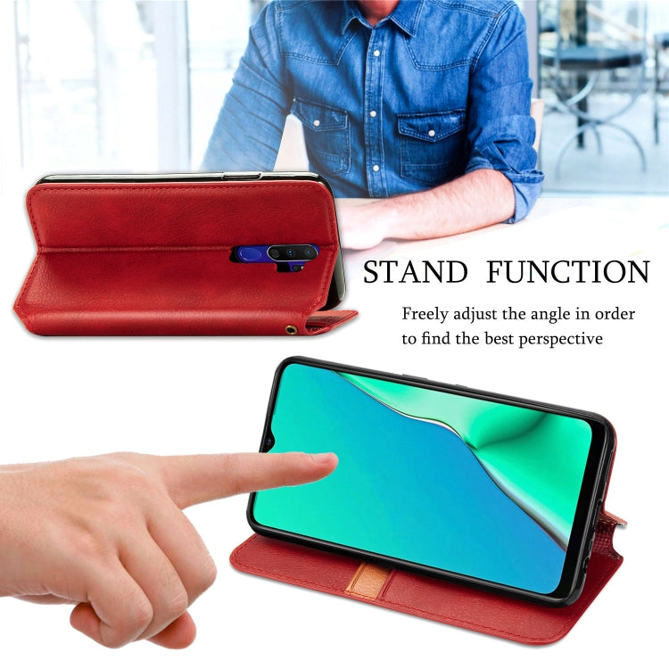 For OPPO A5 (2020) / A9 (2020) Cubic Grid Pressed Horizontal Flip Magnetic PU Leather Case with Holder & Card Slots & Wallet
