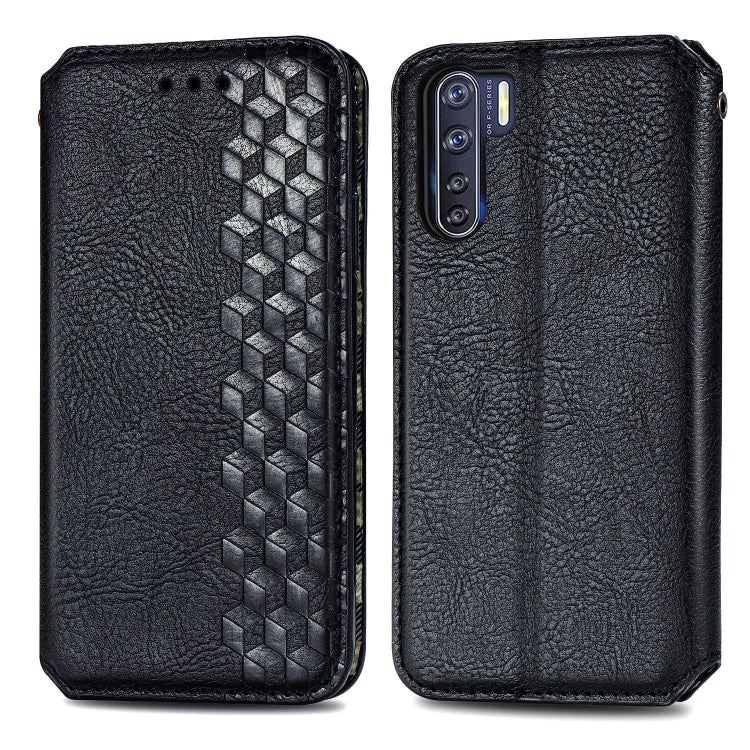 For OPPO A91 / F15 Cubic Grid Pressed Horizontal Flip Magnetic PU Leather Case with Holder & Card Slots & Wallet