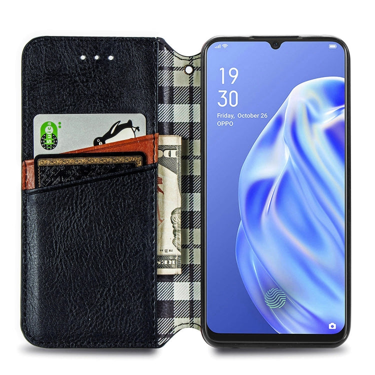 For OPPO A91 / F15 Cubic Grid Pressed Horizontal Flip Magnetic PU Leather Case with Holder & Card Slots & Wallet