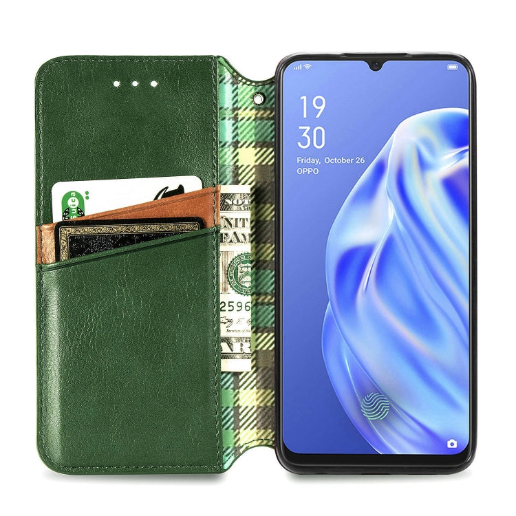 For OPPO A91 / F15 Cubic Grid Pressed Horizontal Flip Magnetic PU Leather Case with Holder & Card Slots & Wallet