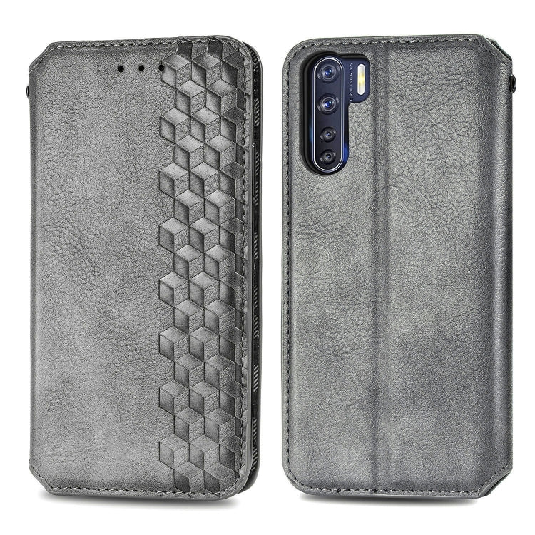 For OPPO A91 / F15 Cubic Grid Pressed Horizontal Flip Magnetic PU Leather Case with Holder & Card Slots & Wallet
