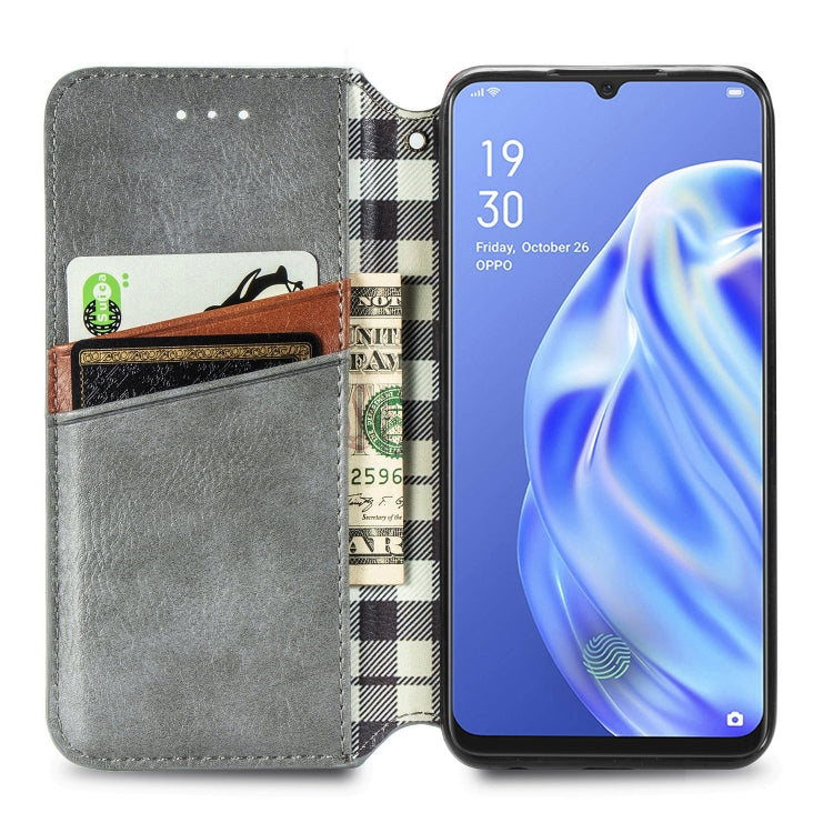 For OPPO A91 / F15 Cubic Grid Pressed Horizontal Flip Magnetic PU Leather Case with Holder & Card Slots & Wallet
