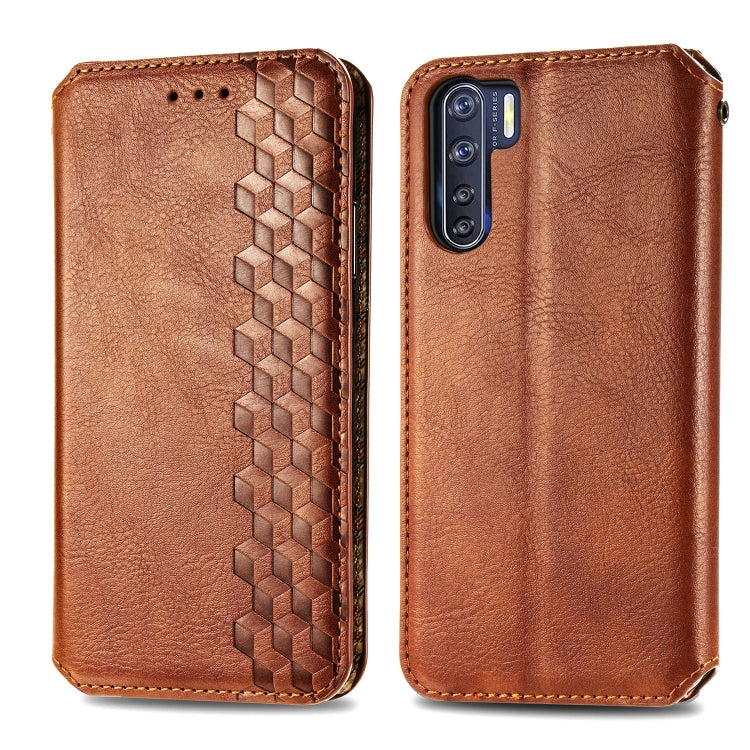 For OPPO A91 / F15 Cubic Grid Pressed Horizontal Flip Magnetic PU Leather Case with Holder & Card Slots & Wallet