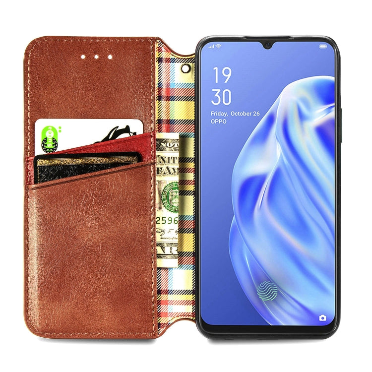 For OPPO A91 / F15 Cubic Grid Pressed Horizontal Flip Magnetic PU Leather Case with Holder & Card Slots & Wallet