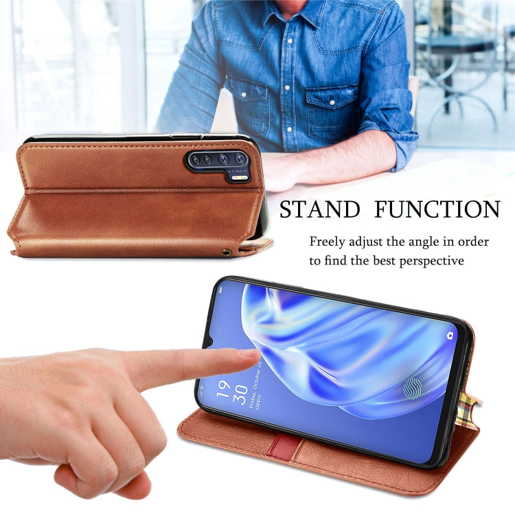 For OPPO A91 / F15 Cubic Grid Pressed Horizontal Flip Magnetic PU Leather Case with Holder & Card Slots & Wallet