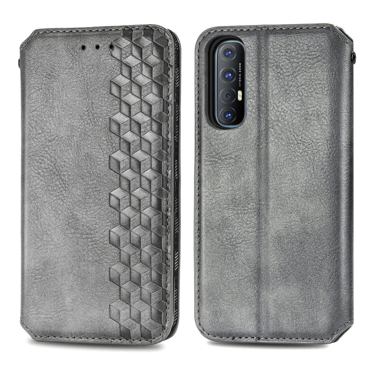 For OPPO Reno3 Pro Cubic Grid Pressed Horizontal Flip Magnetic PU Leather Case with Holder & Card Slots & Wallet