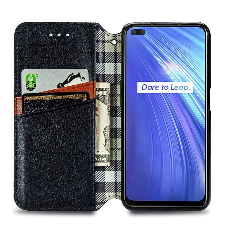 For OPPO Realme 6 Pro Cubic Grid Pressed Horizontal Flip Magnetic PU Leather Case with Holder & Card Slots & Wallet
