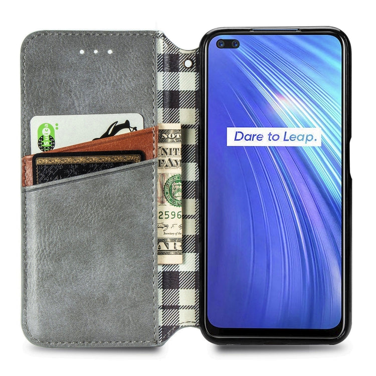 For OPPO Realme 6 Pro Cubic Grid Pressed Horizontal Flip Magnetic PU Leather Case with Holder & Card Slots & Wallet