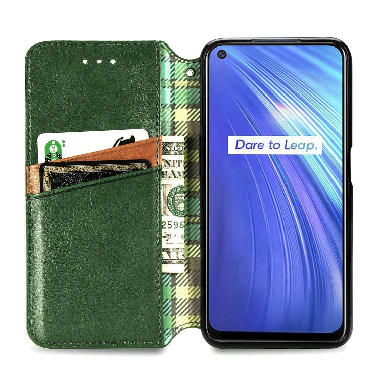 For OPPO Realme 6 Cubic Grid Pressed Horizontal Flip Magnetic PU Leather Case with Holder & Card Slots & Wallet