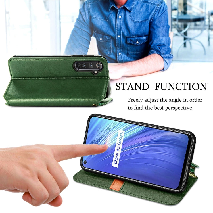 For OPPO Realme 6 Cubic Grid Pressed Horizontal Flip Magnetic PU Leather Case with Holder & Card Slots & Wallet