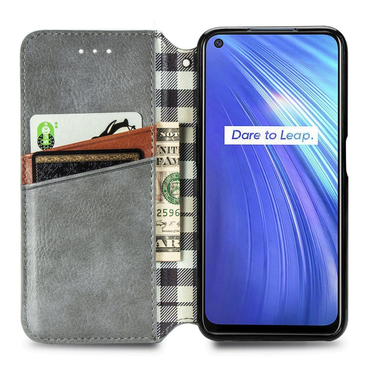 For OPPO Realme 6 Cubic Grid Pressed Horizontal Flip Magnetic PU Leather Case with Holder & Card Slots & Wallet