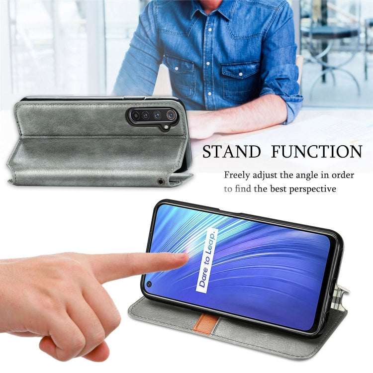 For OPPO Realme 6 Cubic Grid Pressed Horizontal Flip Magnetic PU Leather Case with Holder & Card Slots & Wallet