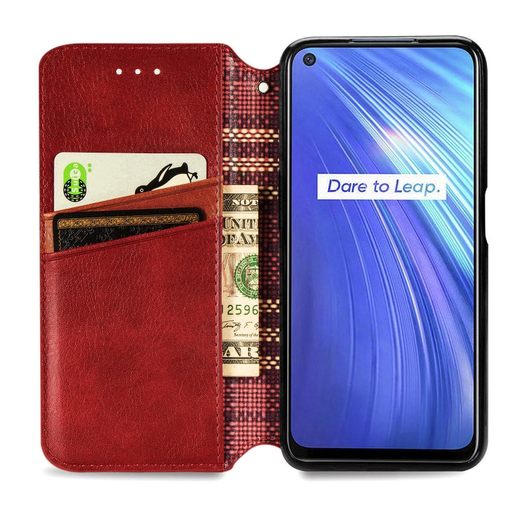 For OPPO Realme 6 Cubic Grid Pressed Horizontal Flip Magnetic PU Leather Case with Holder & Card Slots & Wallet