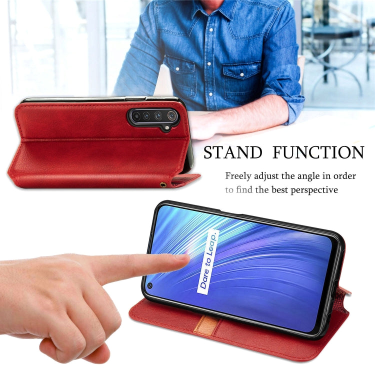 For OPPO Realme 6 Cubic Grid Pressed Horizontal Flip Magnetic PU Leather Case with Holder & Card Slots & Wallet