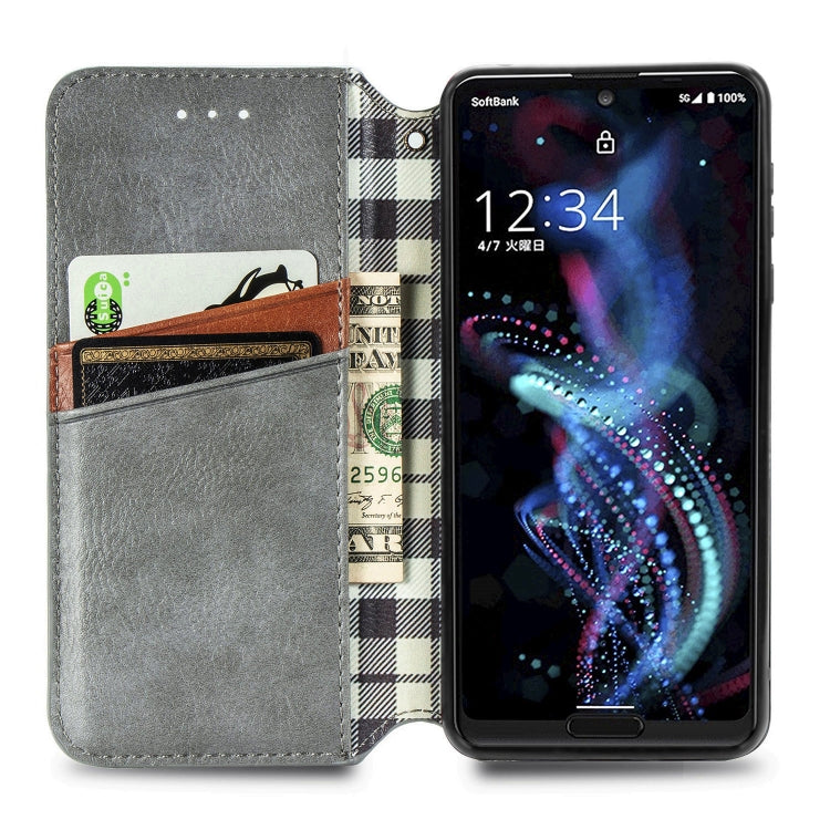 For Sharp R5G Cubic Grid Pressed Horizontal Flip Magnetic PU Leather Case with Holder & Card Slots & Wallet
