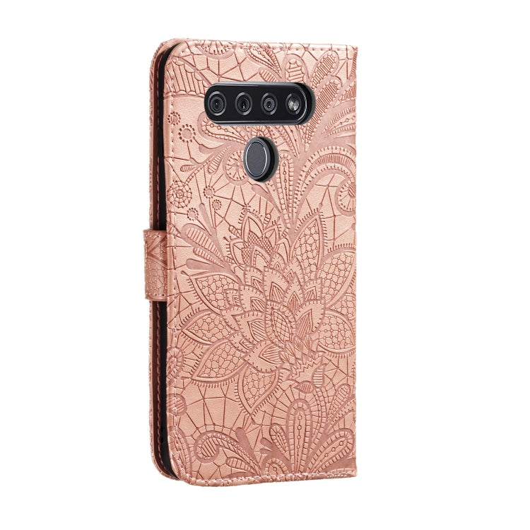 For LG K51S Lace Flower Horizontal Flip Leather Case with Holder & Card Slots & Wallet & Photo Frame