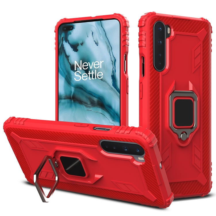 For OnePlus Nord Carbon Fiber Protective Case with 360 Degree Rotating Ring Holder