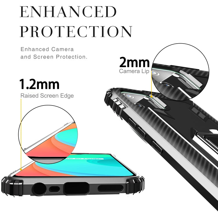 For OPPO Realme C11 Carbon Fiber Protective Case with 360 Degree Rotating Ring Holder