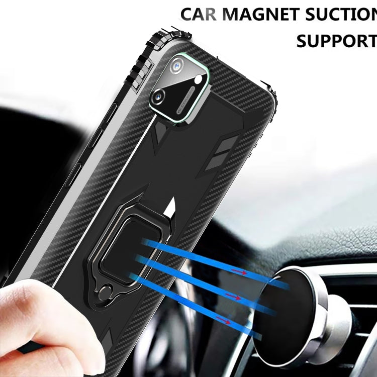 For OPPO Realme C11 Carbon Fiber Protective Case with 360 Degree Rotating Ring Holder