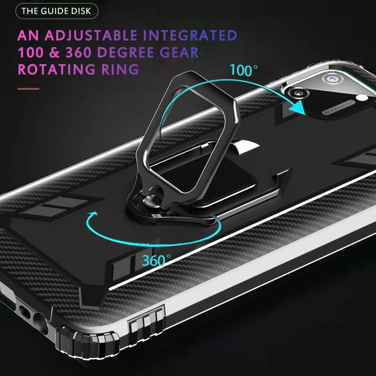 For OPPO Realme C11 Carbon Fiber Protective Case with 360 Degree Rotating Ring Holder