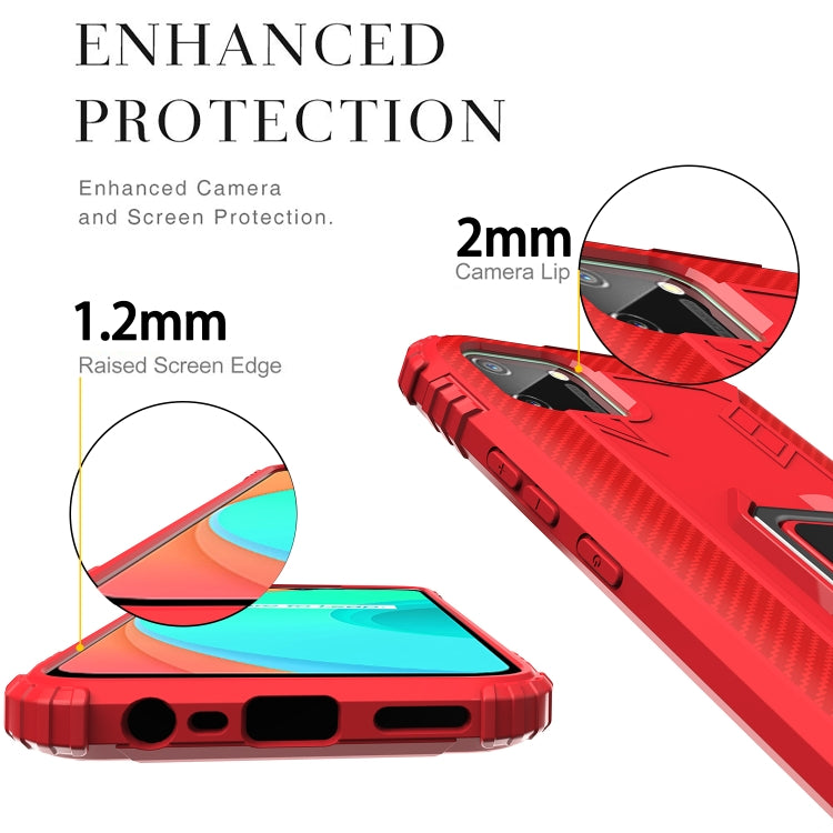 For OPPO Realme C11 Carbon Fiber Protective Case with 360 Degree Rotating Ring Holder