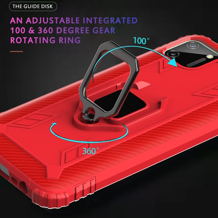 For OPPO Realme C11 Carbon Fiber Protective Case with 360 Degree Rotating Ring Holder