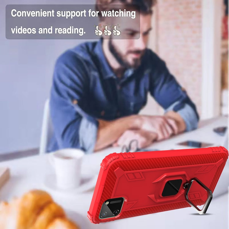 For OPPO Realme C11 Carbon Fiber Protective Case with 360 Degree Rotating Ring Holder