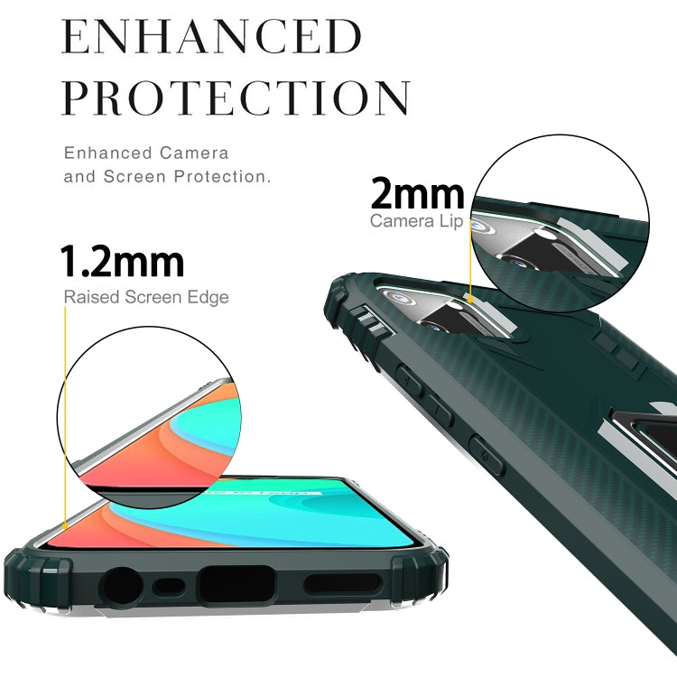 For OPPO Realme C11 Carbon Fiber Protective Case with 360 Degree Rotating Ring Holder