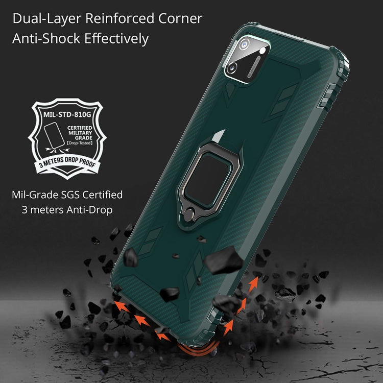 For OPPO Realme C11 Carbon Fiber Protective Case with 360 Degree Rotating Ring Holder