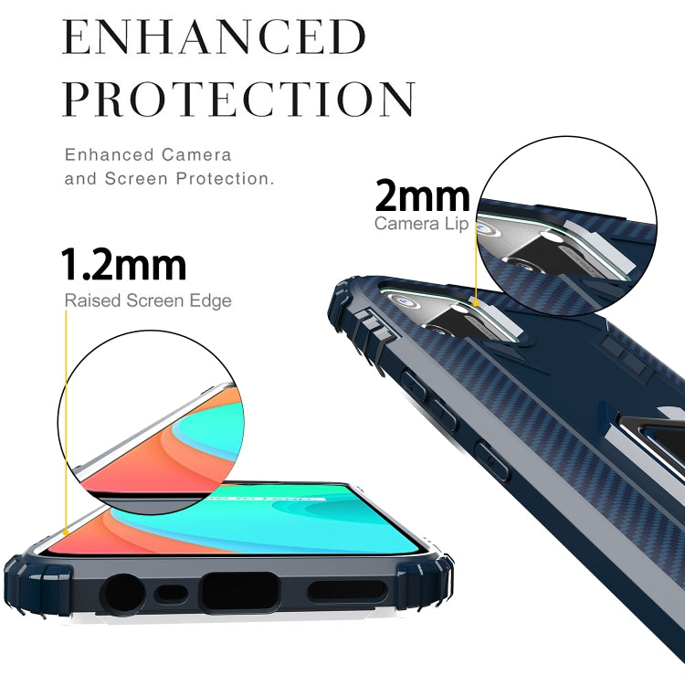 For OPPO Realme C11 Carbon Fiber Protective Case with 360 Degree Rotating Ring Holder