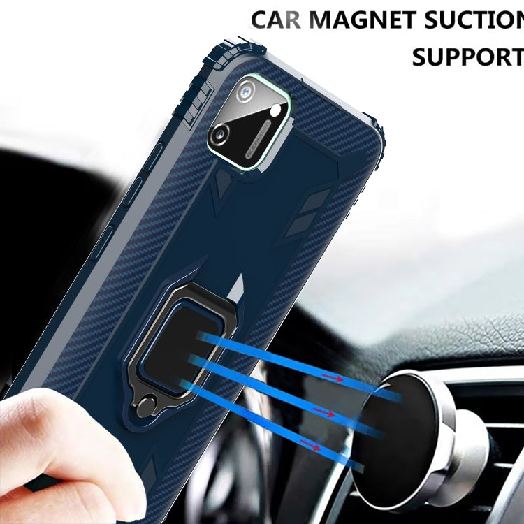 For OPPO Realme C11 Carbon Fiber Protective Case with 360 Degree Rotating Ring Holder