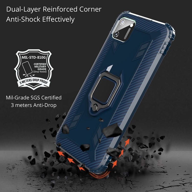 For OPPO Realme C11 Carbon Fiber Protective Case with 360 Degree Rotating Ring Holder