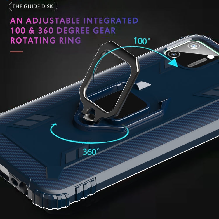 For OPPO Realme C11 Carbon Fiber Protective Case with 360 Degree Rotating Ring Holder