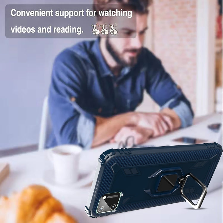 For OPPO Realme C11 Carbon Fiber Protective Case with 360 Degree Rotating Ring Holder